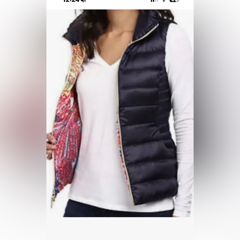 NWT Lilly Pulitzer Allie Packable Down Puffer Vest Midnight Navy XS $198